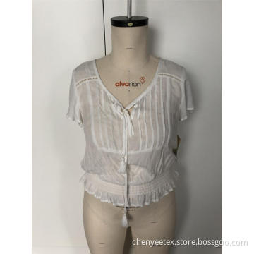 V-neck sexy see-through top